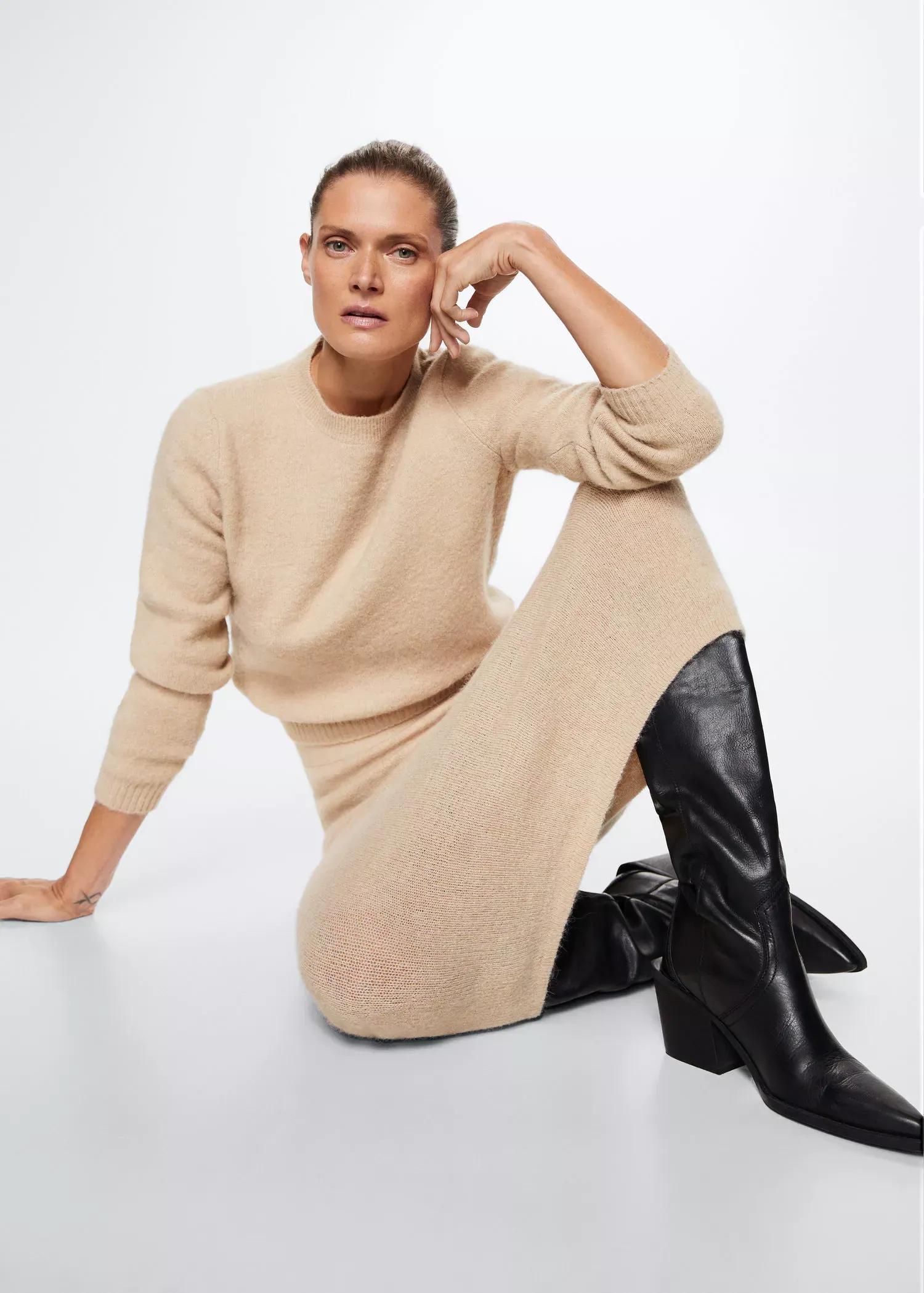 Pastel Brown Knit Pencil Skirt, , large image number 2