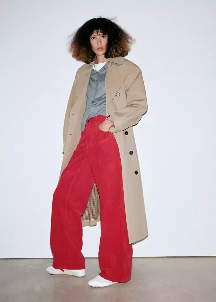 Red Straight-Leg Corduroy Trousers, Red, large image number 0