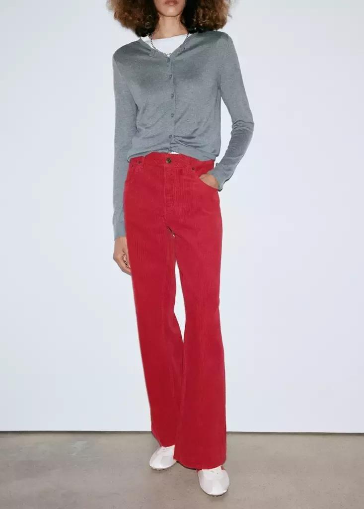 Red Straight-Leg Corduroy Trousers, Red, large image number 1