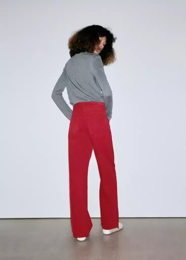 Red Straight-Leg Corduroy Trousers, Red, large image number 2