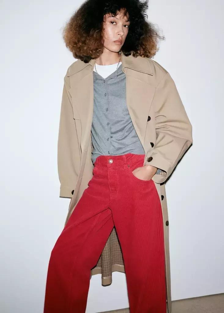 Red Straight-Leg Corduroy Trousers, Red, large image number 3