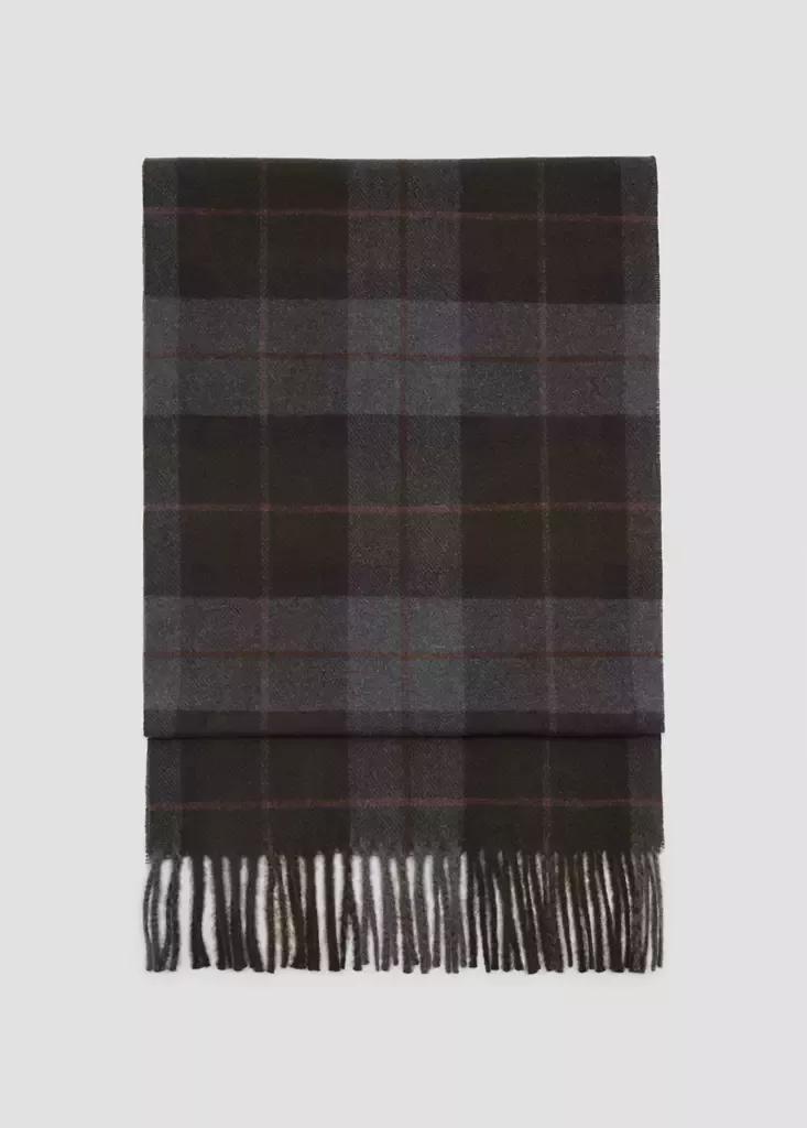Khaki Checked Scarf With Fringed Edges, Beige - Khaki, medium