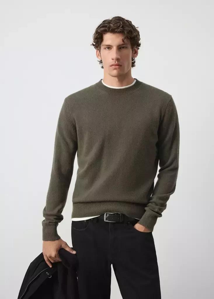 Khaki Knitted Wool Blend Sweater, Beige - Khaki, large image number 1