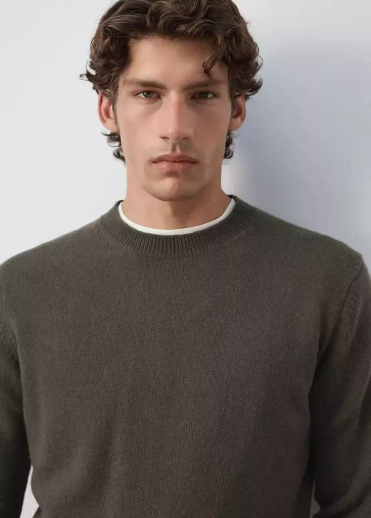 Khaki Knitted Wool Blend Sweater, Beige - Khaki, large image number 3