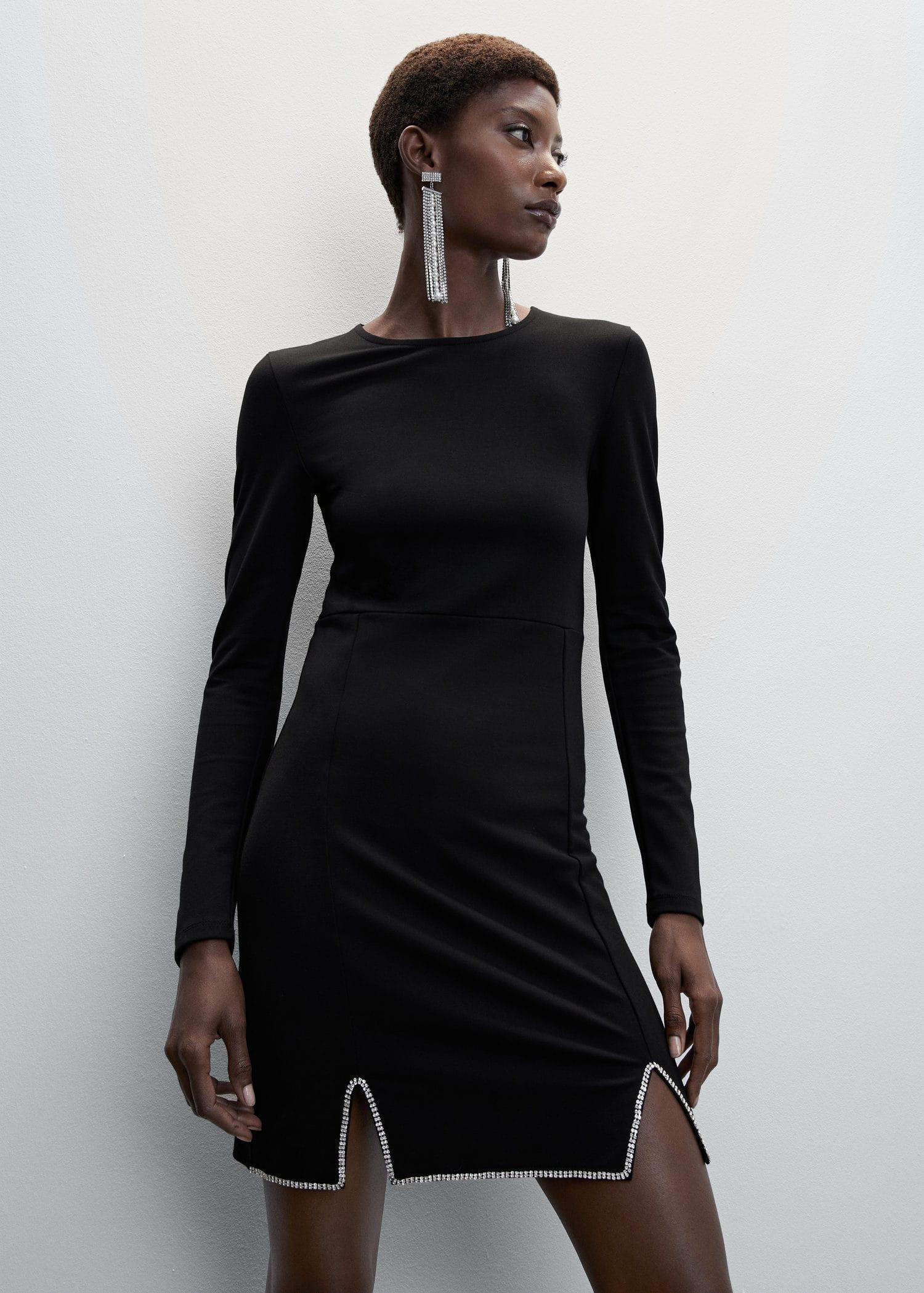 Black Rhinestone Detail Dress, , large image number 0