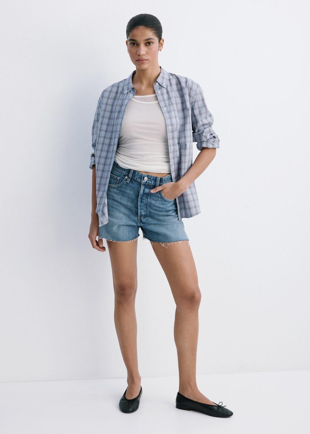 Open Blue Denim Shorts With Frayed Hem, Open Blue, large image number 0