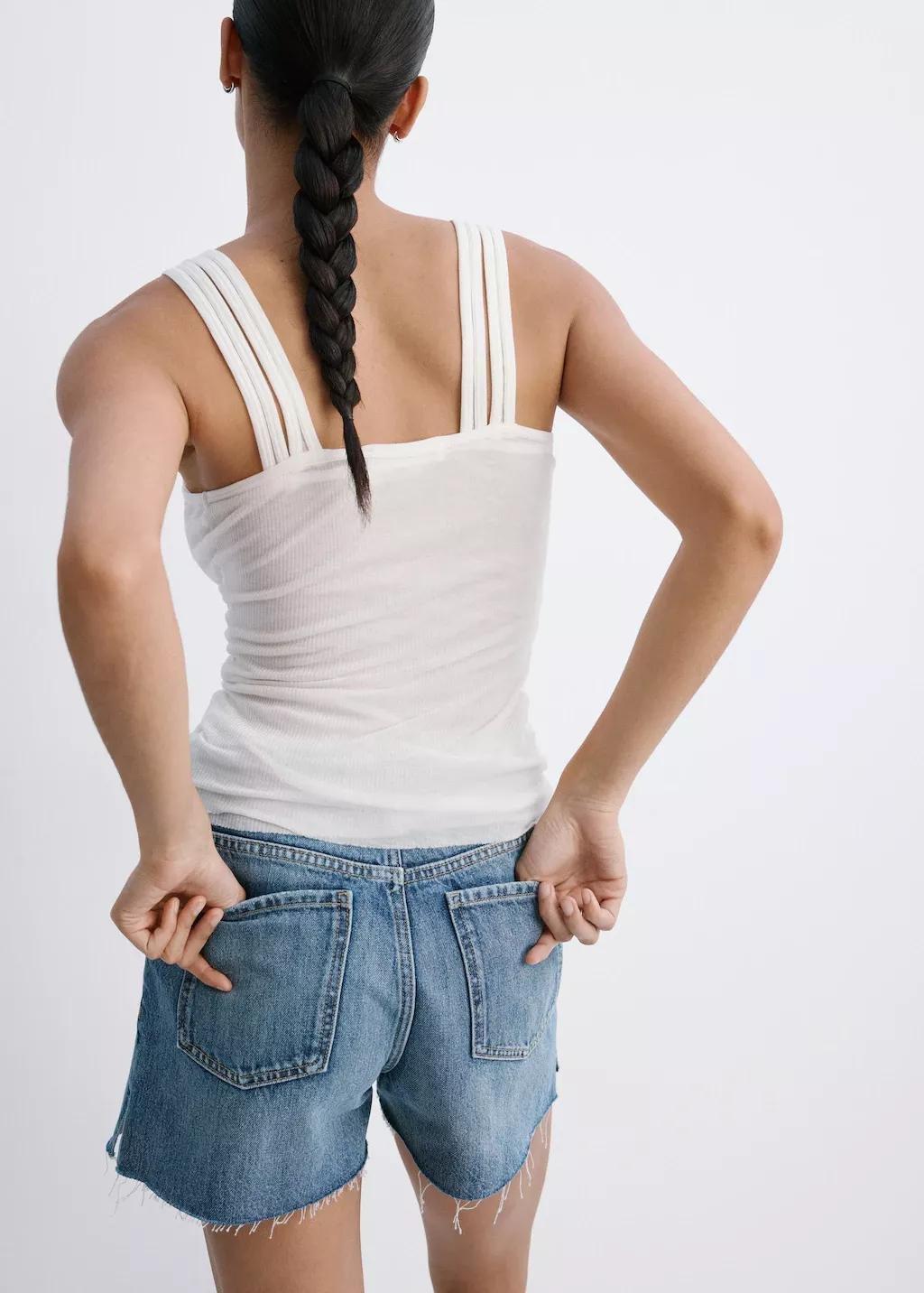 Open Blue Denim Shorts With Frayed Hem, Open Blue, large image number 2