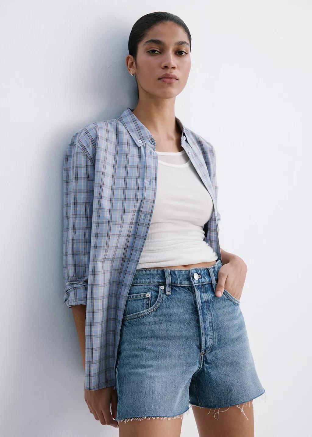 Open Blue Denim Shorts With Frayed Hem, Open Blue, large image number 4