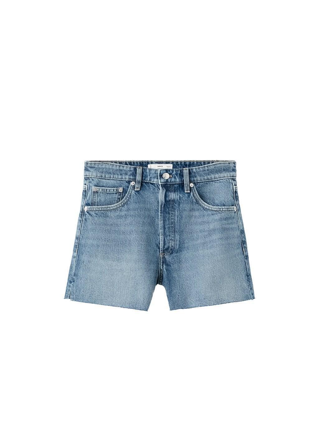 Open Blue Denim Shorts With Frayed Hem, Open Blue, large image number 6