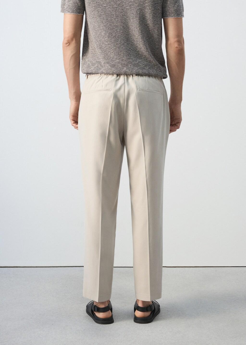 Beige Regular-Fit Pleated Trousers, Light Beige, medium