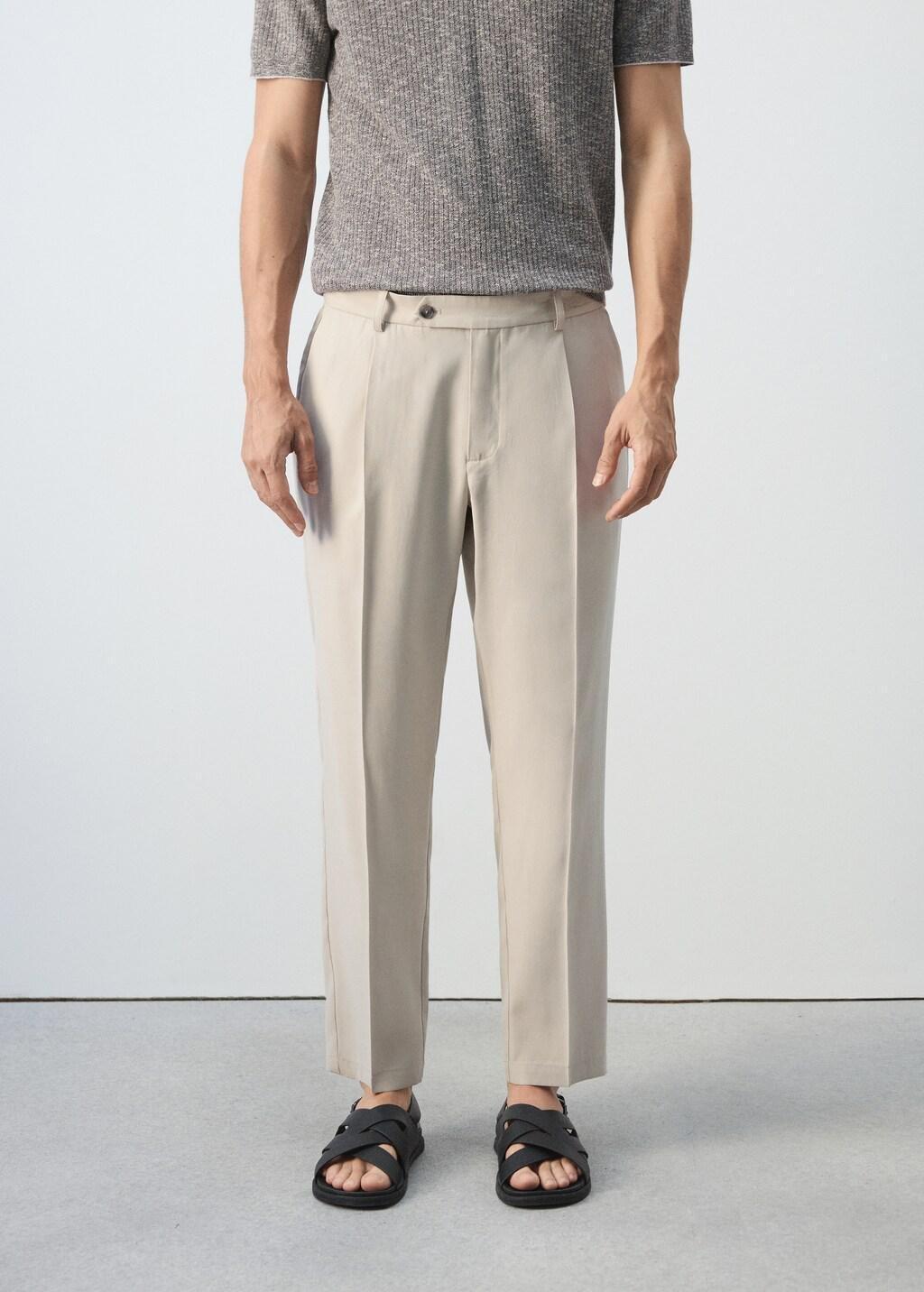 Beige Regular-Fit Pleated Trousers, Light Beige, large image number 3