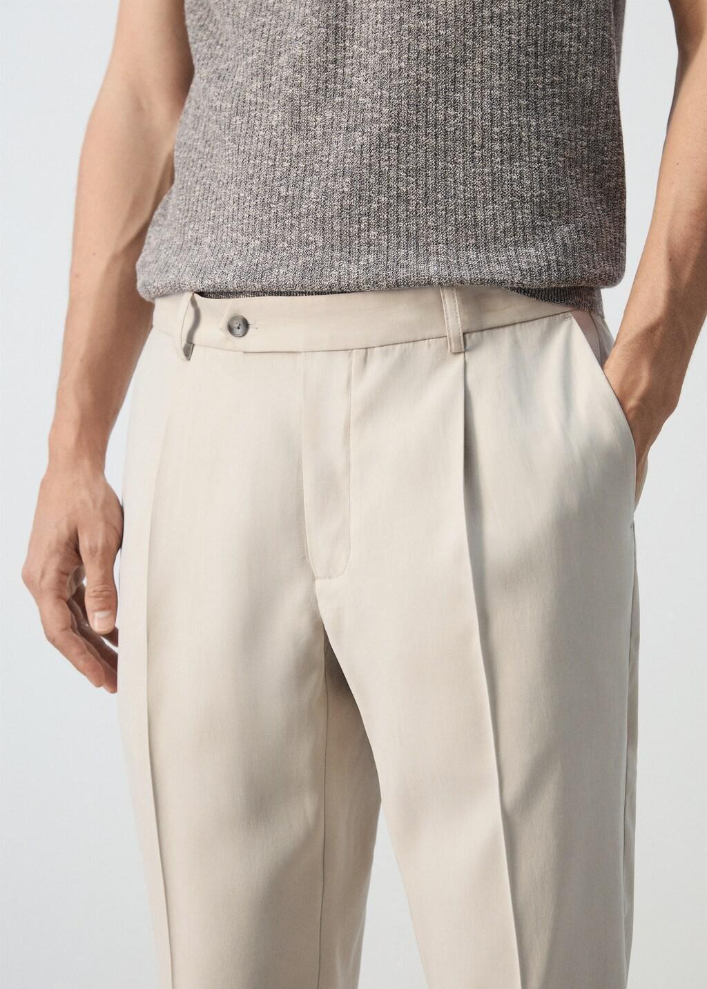 Beige Regular-Fit Pleated Trousers, Light Beige, large image number 4