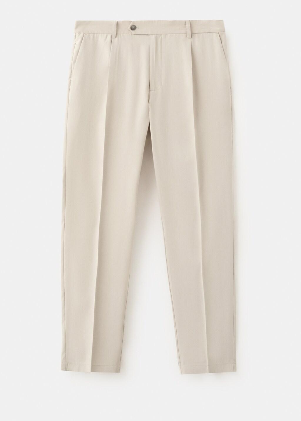 Beige Regular-Fit Pleated Trousers, Light Beige, large image number 7
