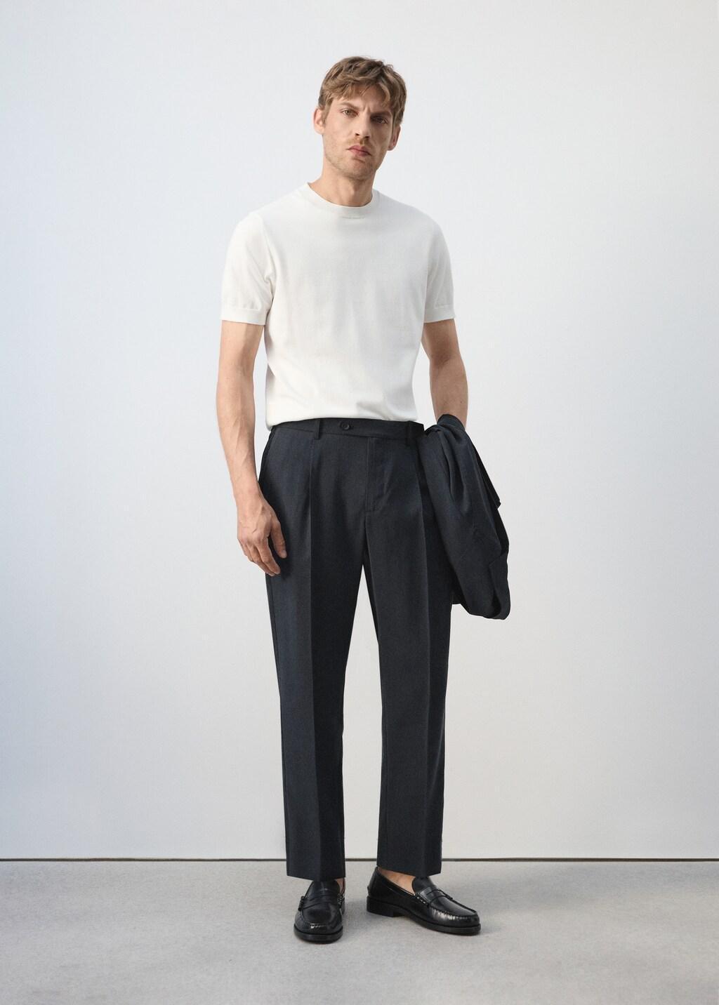 Blue Regular-Fit Pleated Trousers, Navy, large image number 0