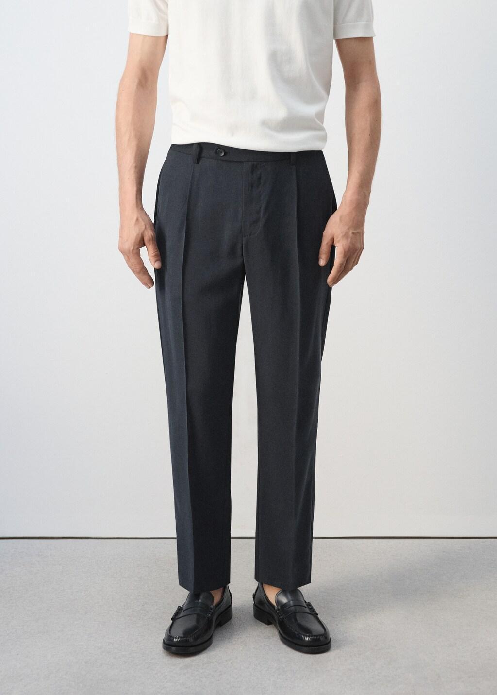 Blue Regular-Fit Pleated Trousers, Navy, large image number 3