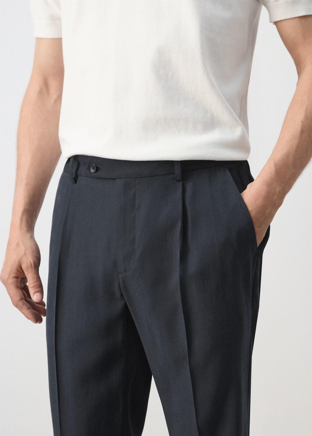 Blue Regular-Fit Pleated Trousers, Navy, large image number 4