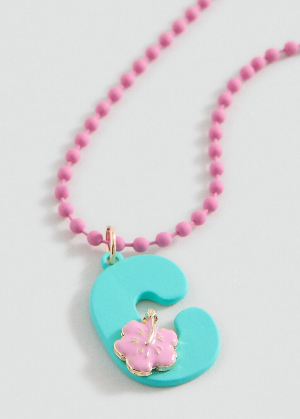 Green Letter Pendant Necklace, Kids Girls, Turquoise - Aqua, large image number 0