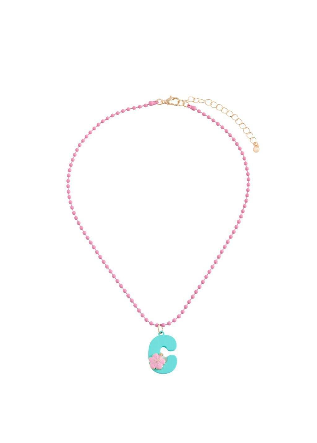 Green Letter Pendant Necklace, Kids Girls, Turquoise - Aqua, large image number 2
