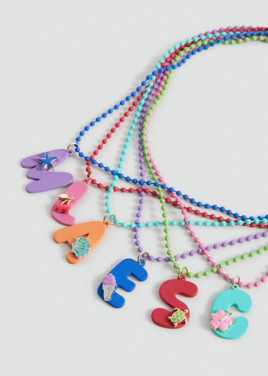 Pink Letter Pendant Necklace, Kids Girls, Pink, large image number 1