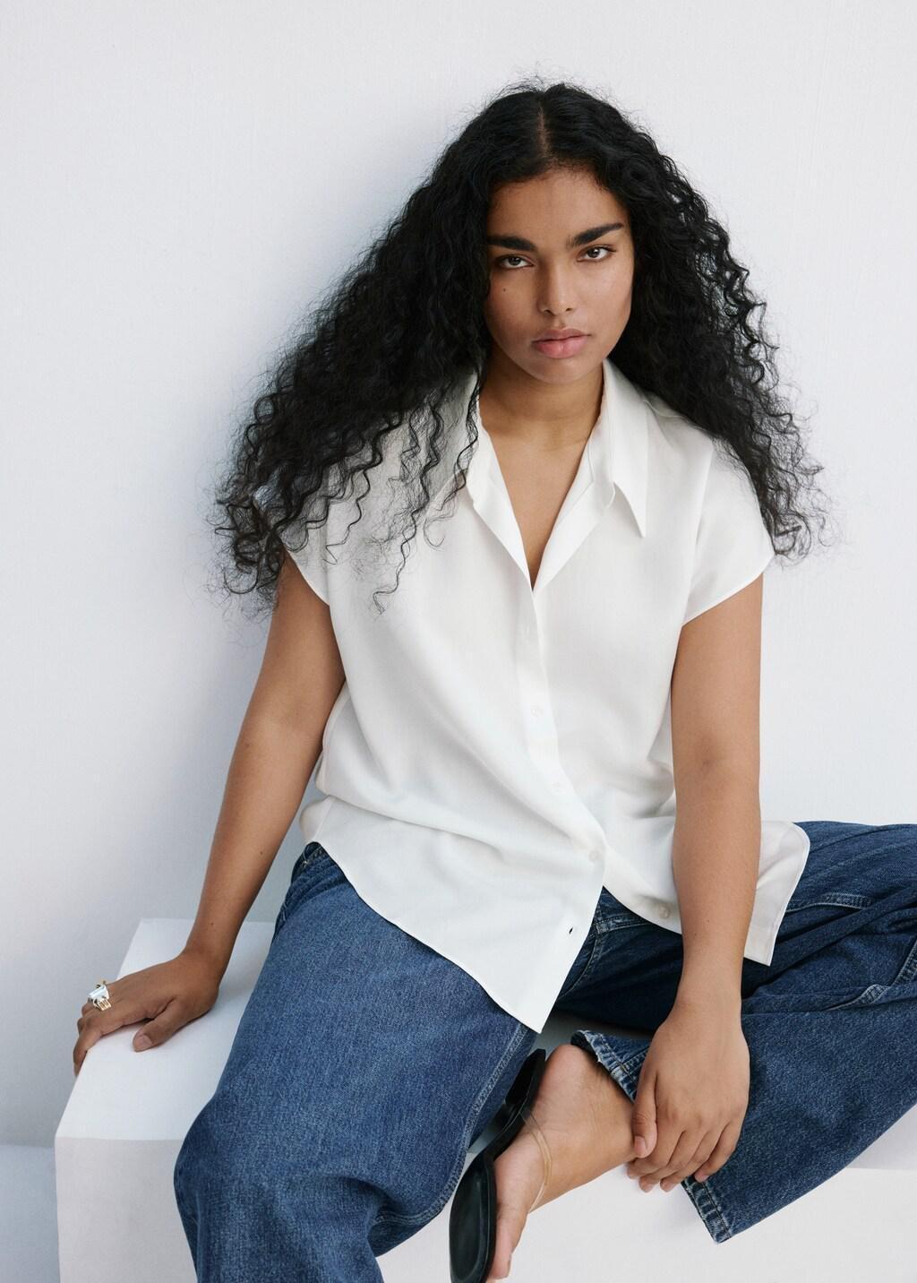White Short-Sleeved Lyocell Shirt, 0201_02, large image number 5