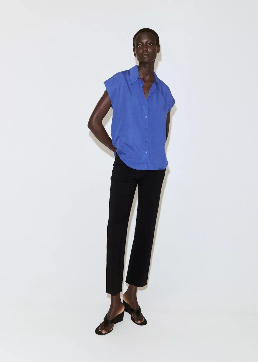 Blue Short-Sleeved Lyocell Shirt, 0201_52, large image number 0