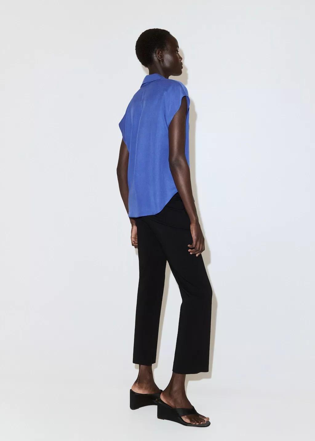 Blue Short-Sleeved Lyocell Shirt, 0201_52, large image number 2