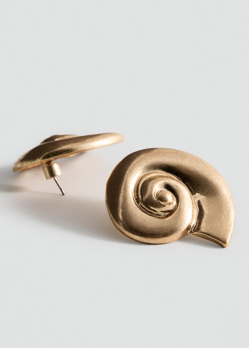 Gold Shell Design Earrings, Gold, large image number 1