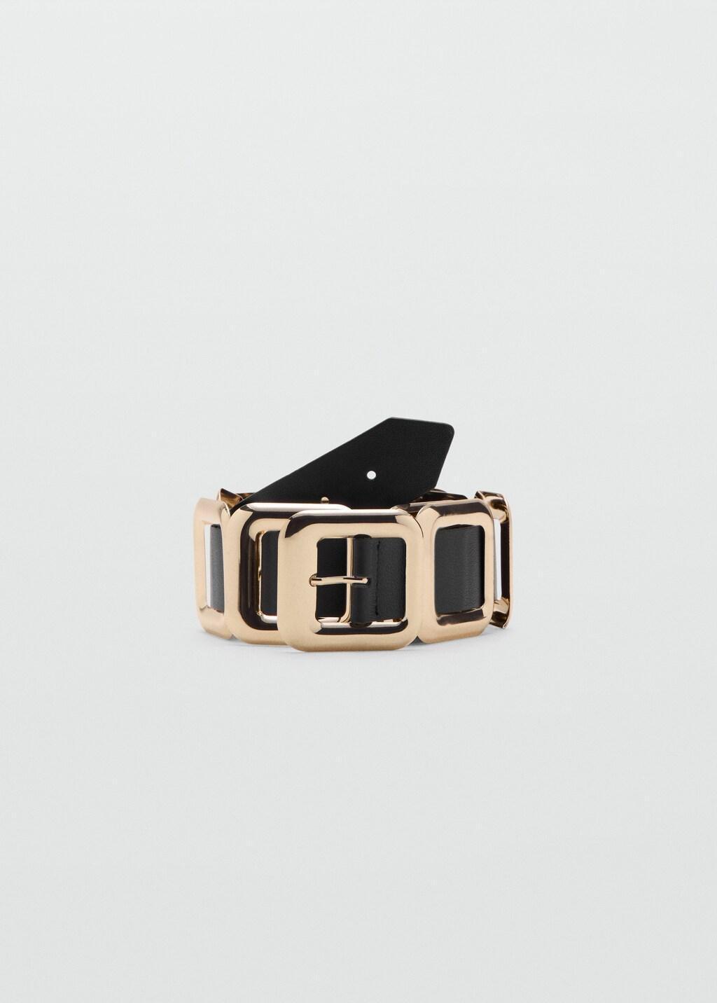 Black Leather Belt With Square Design, 0201_99, large image number 3