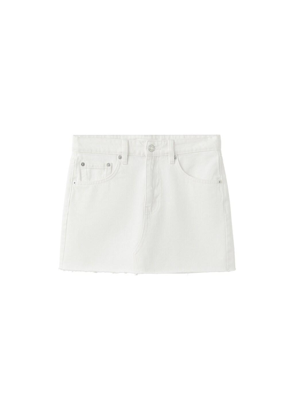 White Mid-Rise Denim Skirt, White, large image number 6