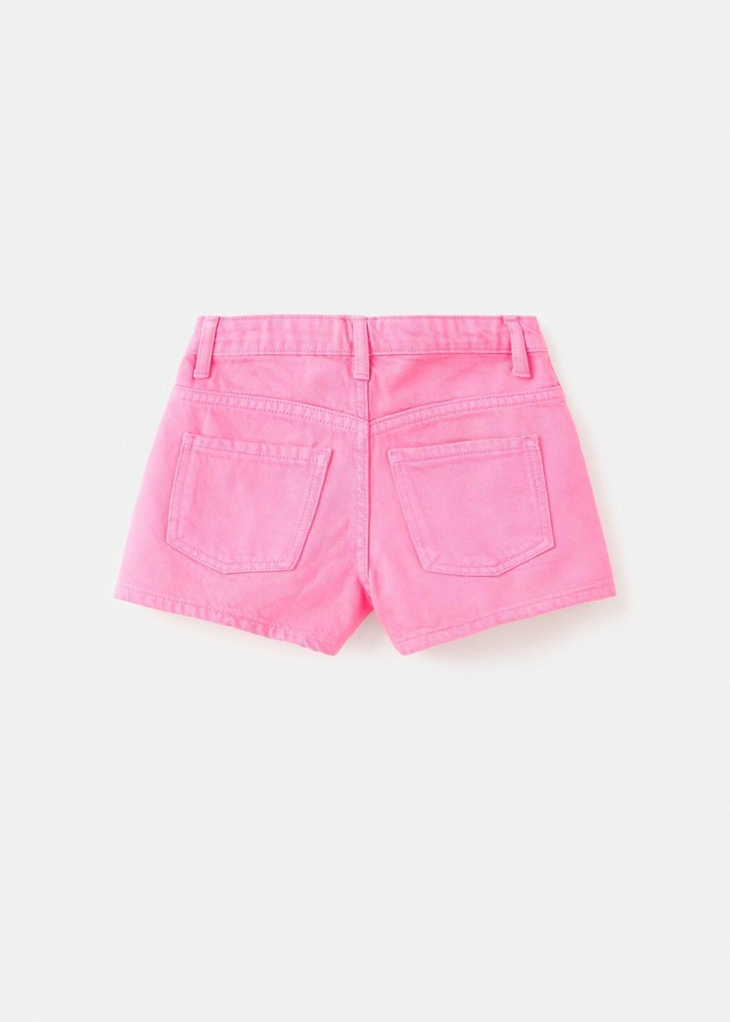 Pink Straight-Fit Denim Shorts, Kids Girls, Bright Pink, large image number 1