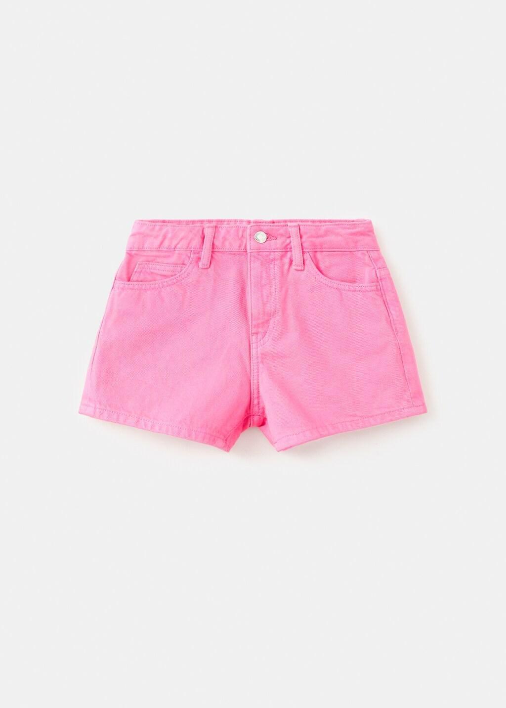 Pink Straight-Fit Denim Shorts, Kids Girls, Bright Pink, large image number 5