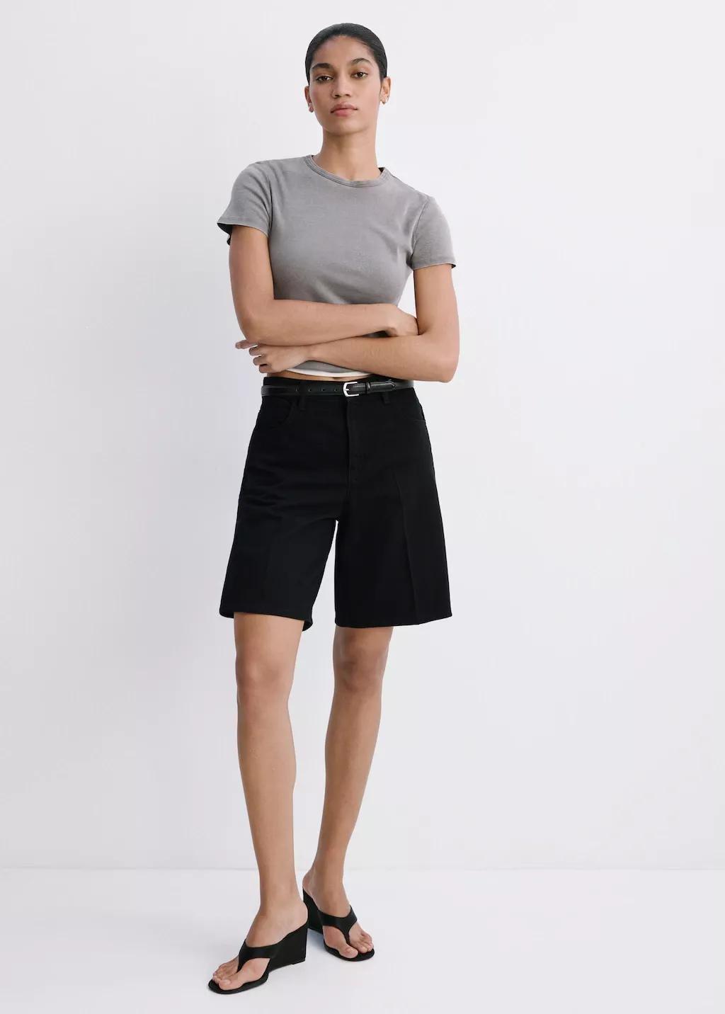 Grey High-Waist Straight-Fit Denim Shorts, Open Grey, medium