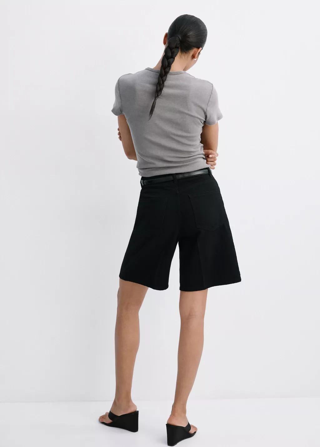 Grey High-Waist Straight-Fit Denim Shorts, Open Grey, medium