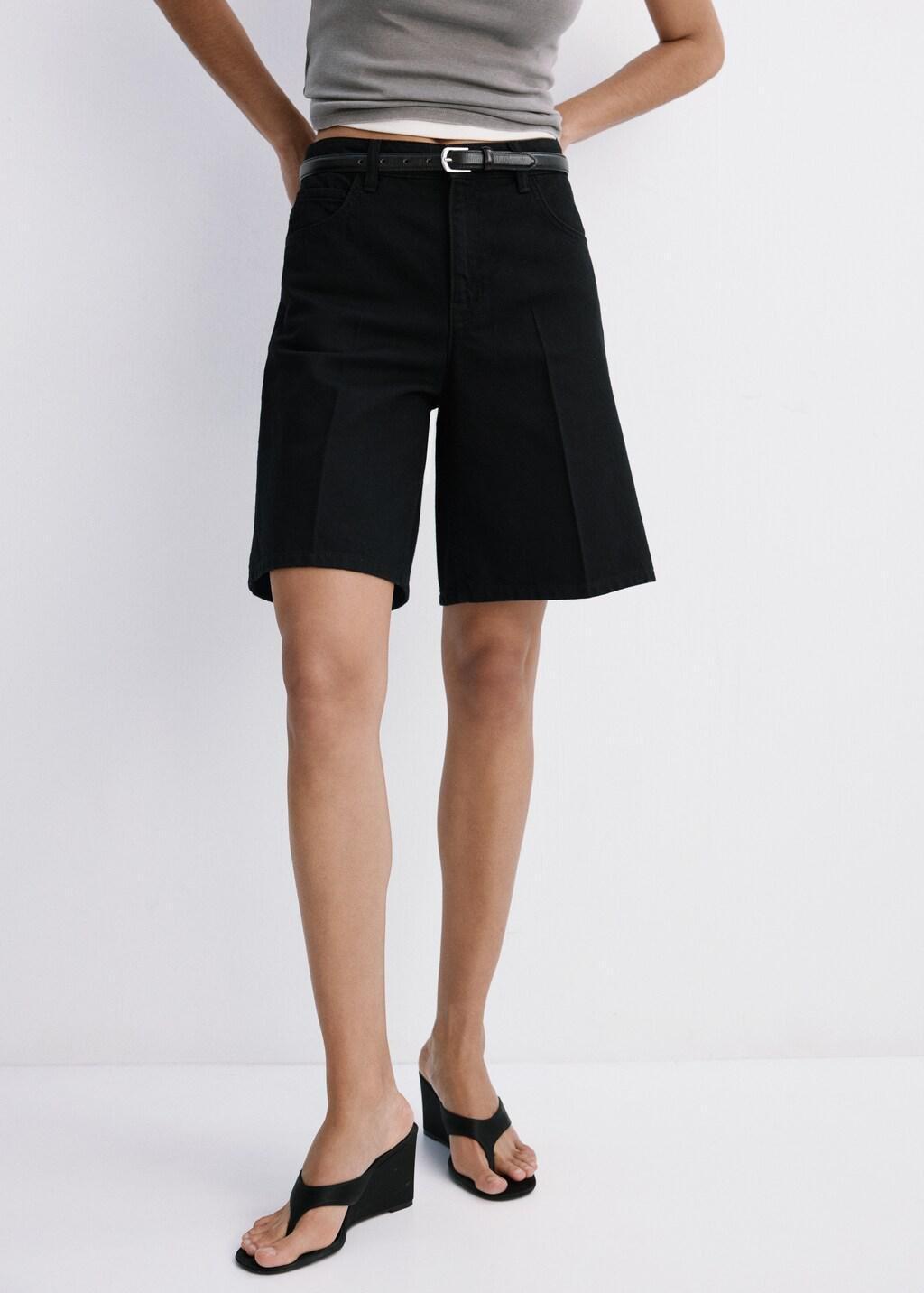 Grey High-Waist Straight-Fit Denim Shorts, Open Grey, large image number 3