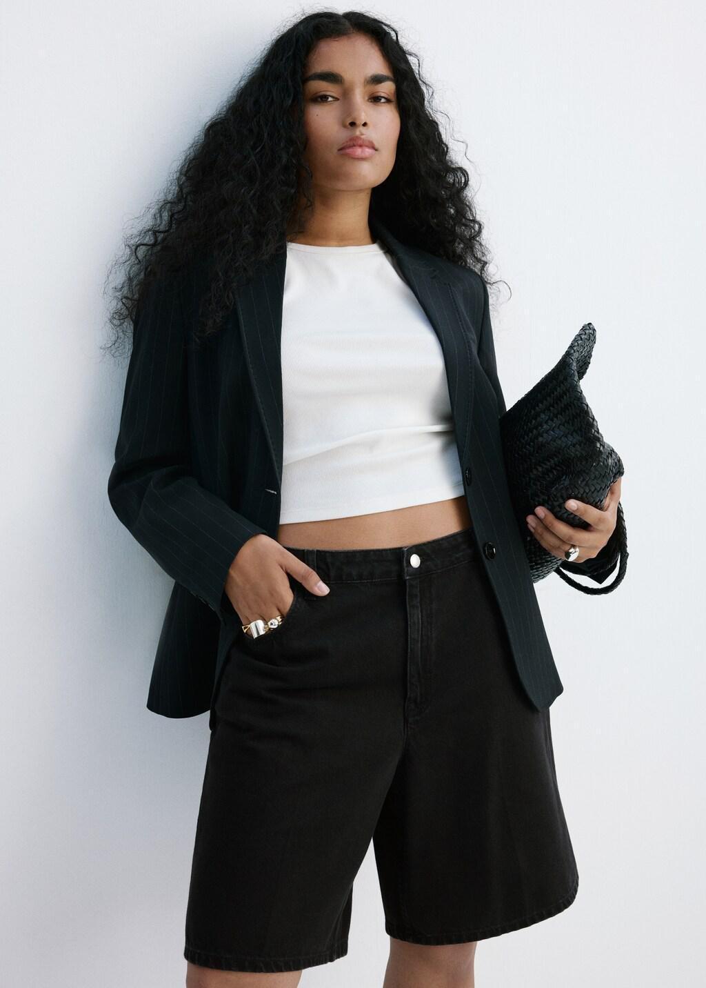 Grey High-Waist Straight-Fit Denim Shorts, Open Grey, large image number 6
