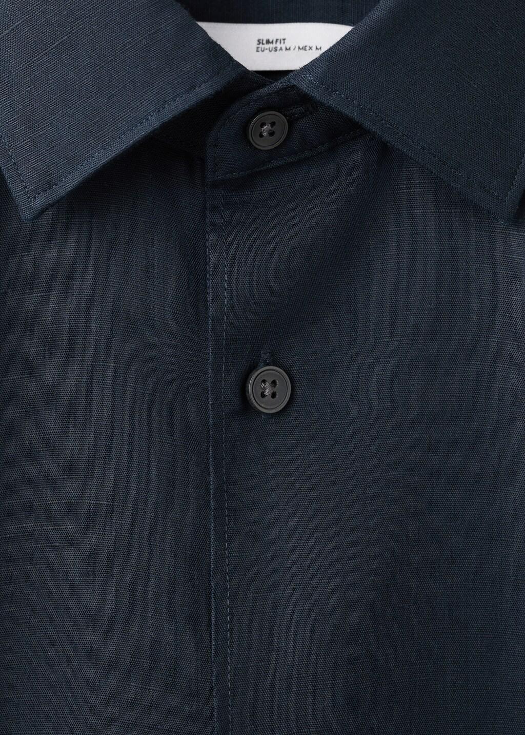 Blue Regular Fit Linen Lyocell Shirt, Navy, large image number 1
