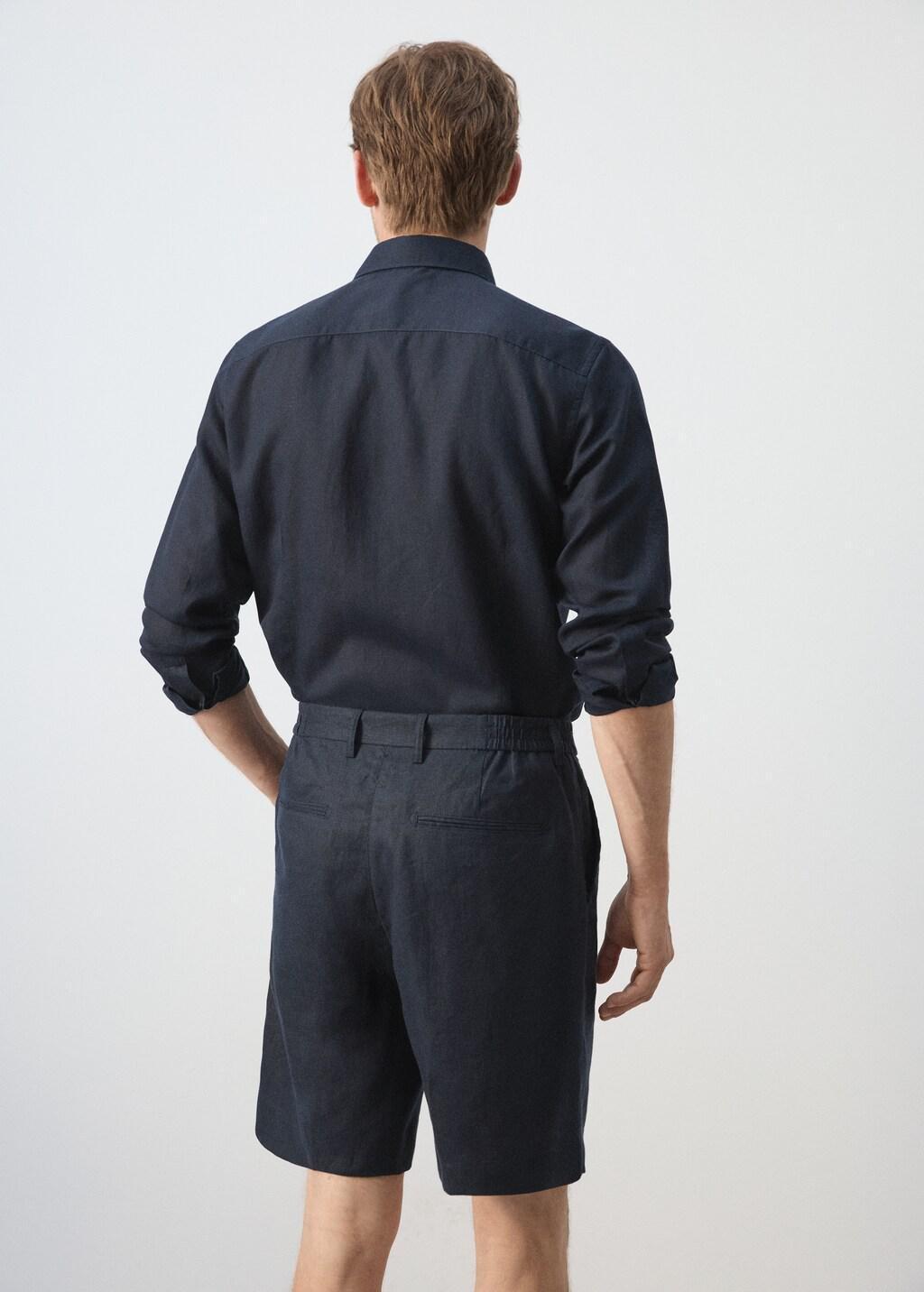 Blue Regular Fit Linen Lyocell Shirt, Navy, large image number 2