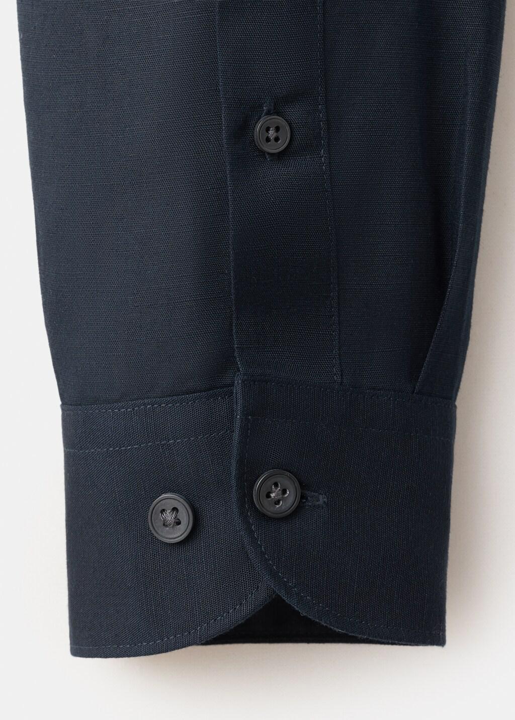 Blue Regular Fit Linen Lyocell Shirt, Navy, large image number 5