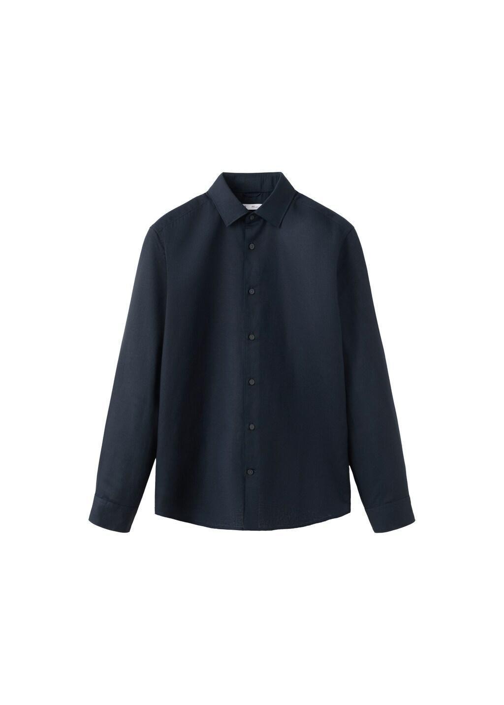 Blue Regular Fit Linen Lyocell Shirt, Navy, large image number 6