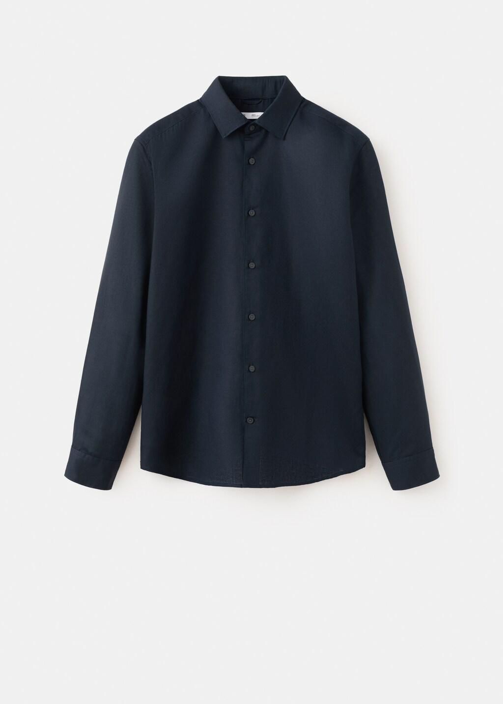 Blue Regular Fit Linen Lyocell Shirt, Navy, large image number 7