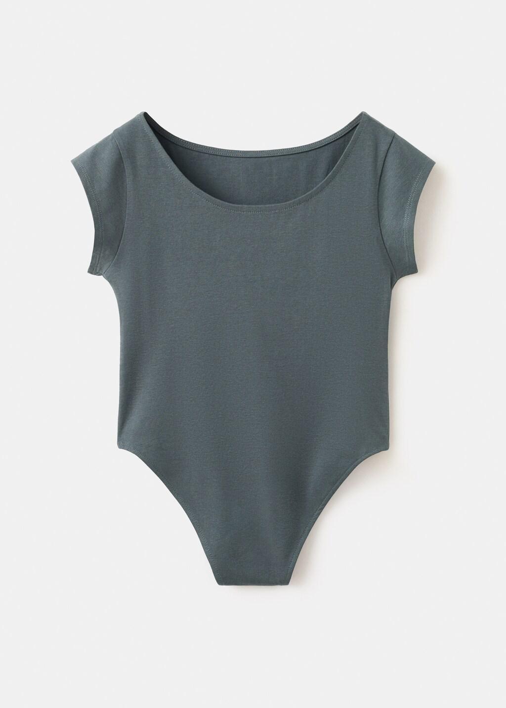 Grey Cotton Short-Sleeve Bodysuit, Kids Girls, Charcoal, large image number 1