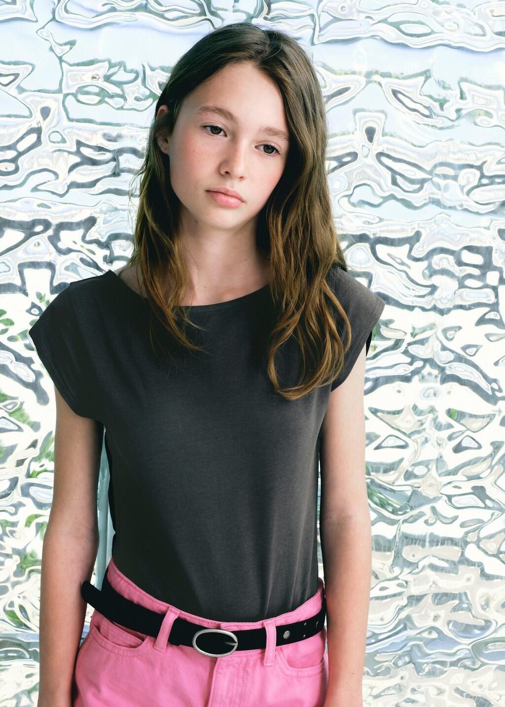 Grey Cotton Short-Sleeve Bodysuit, Kids Girls, Charcoal, large image number 3
