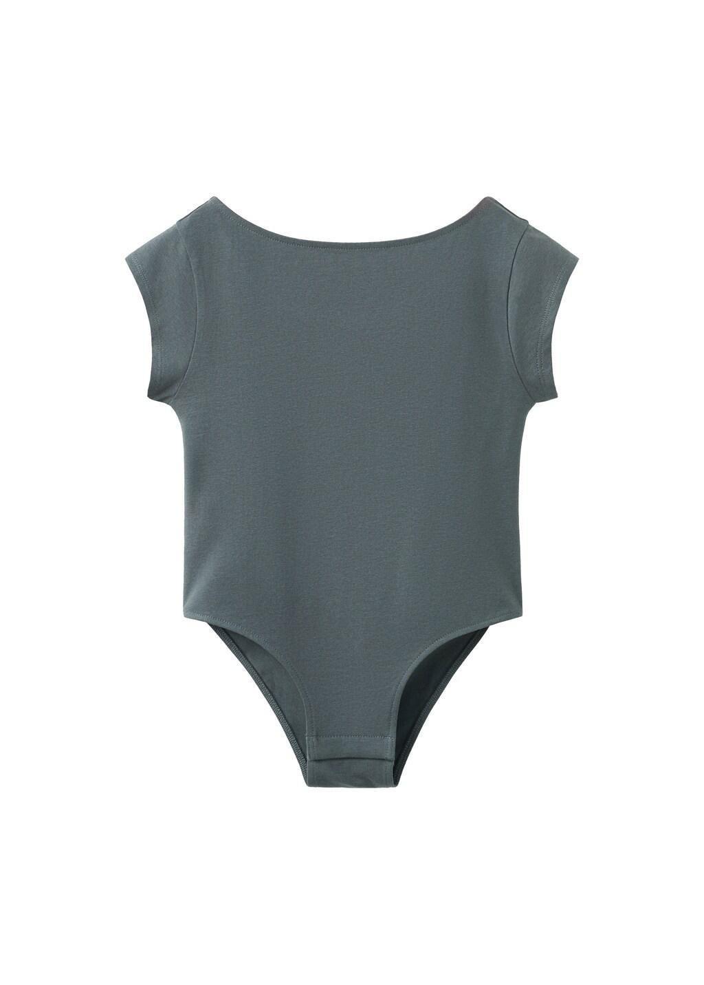 Grey Cotton Short-Sleeve Bodysuit, Kids Girls, Charcoal, large image number 4