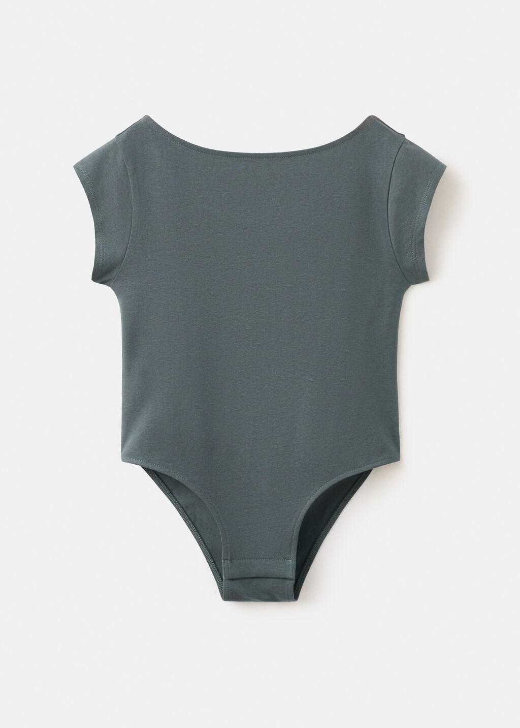 Grey Cotton Short-Sleeve Bodysuit, Kids Girls, Charcoal, large image number 5