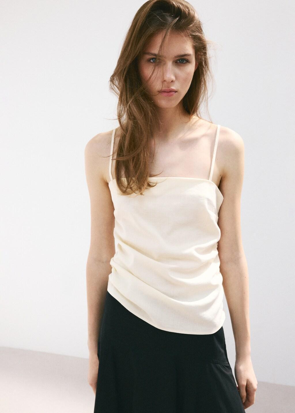 Beige Draped Strap Top, Light Beige, large image number 3