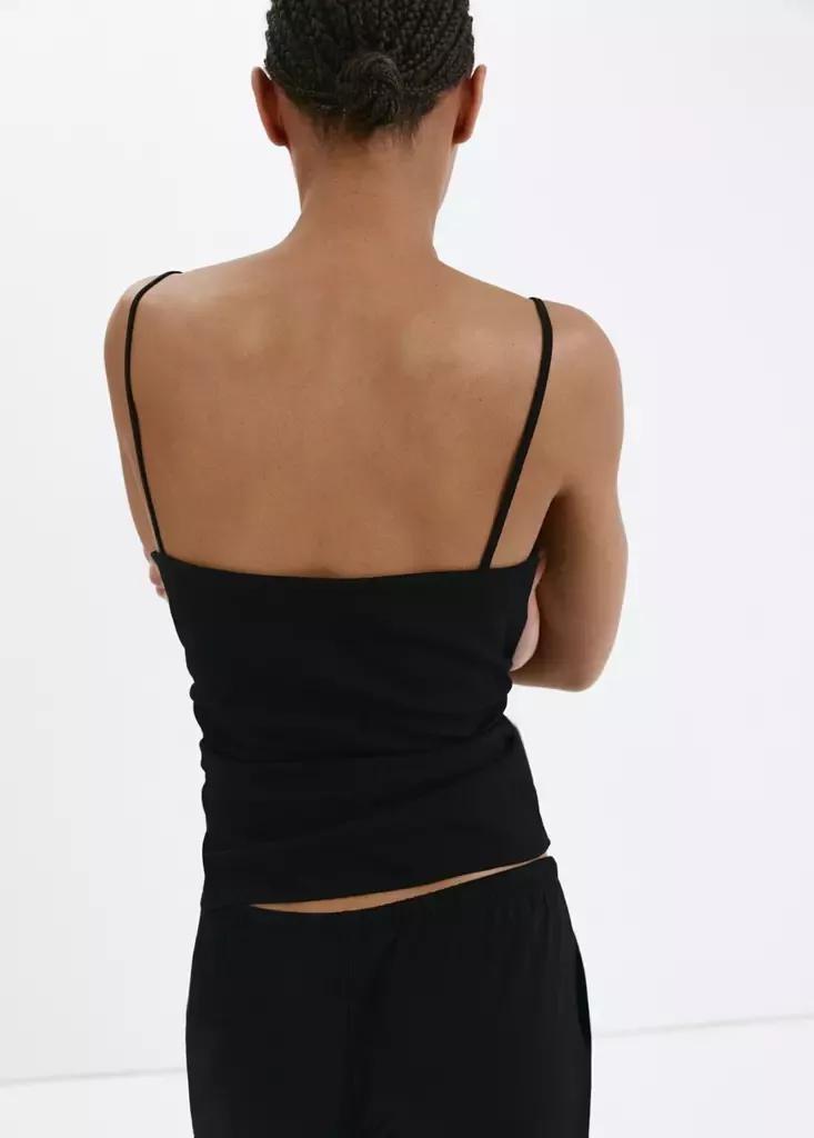 Black Draped Strap Top, Black, medium