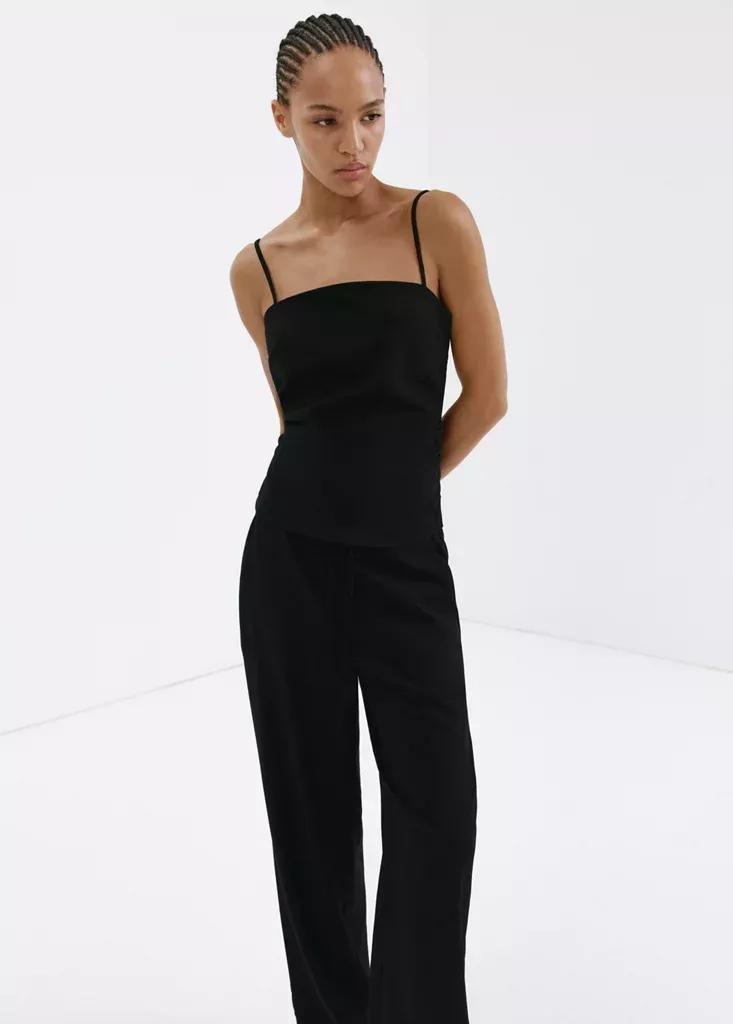 Black Draped Strap Top, Black, large image number 3