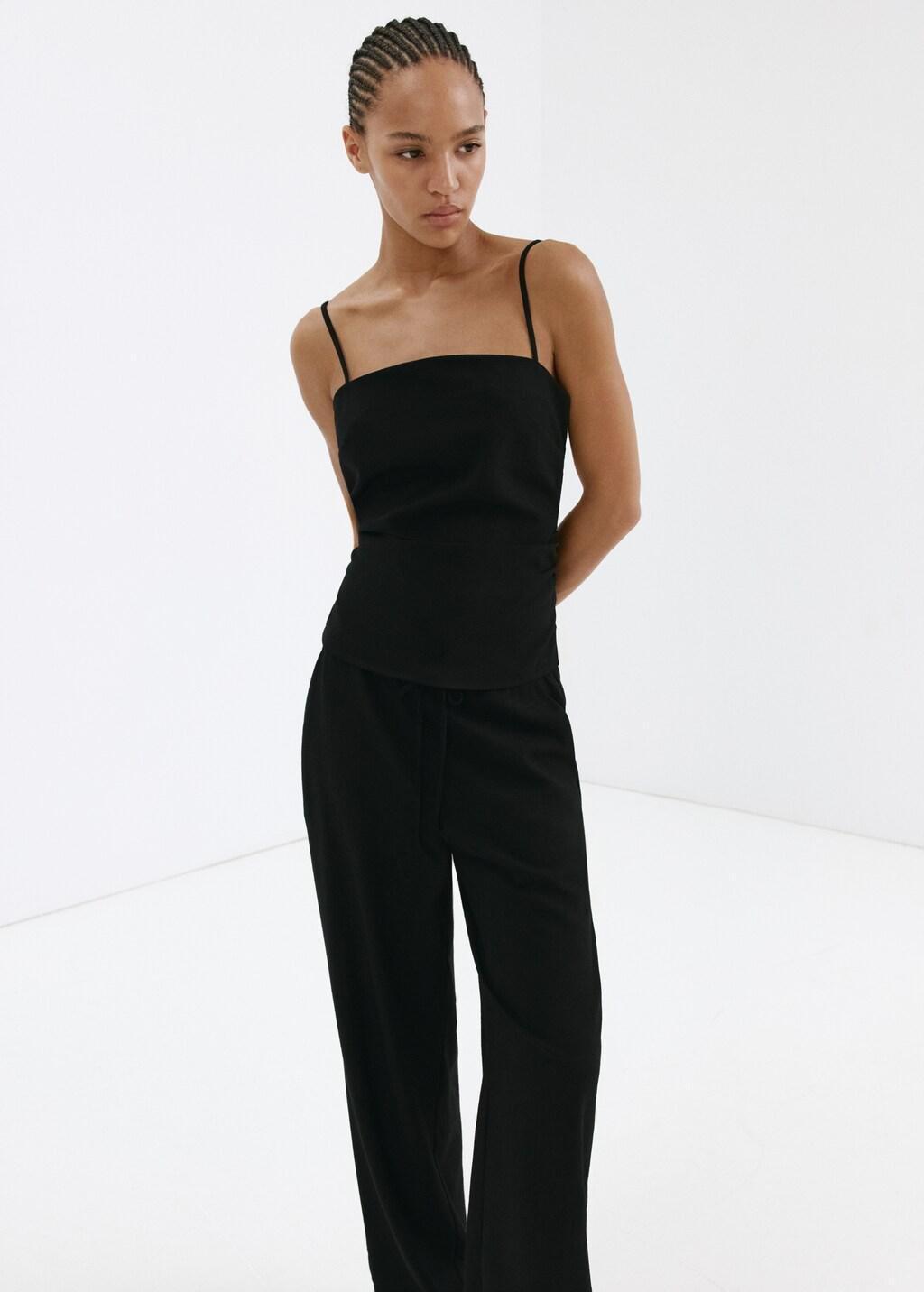 Black Draped Strap Top, Black, large image number 4