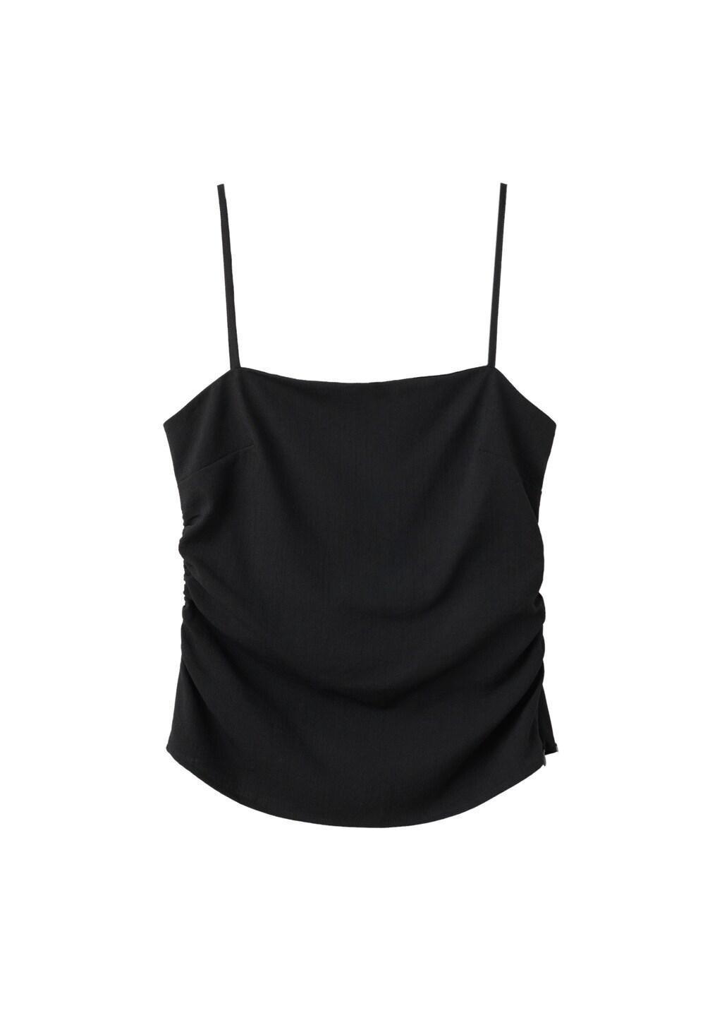 Black Draped Strap Top, Black, large image number 7