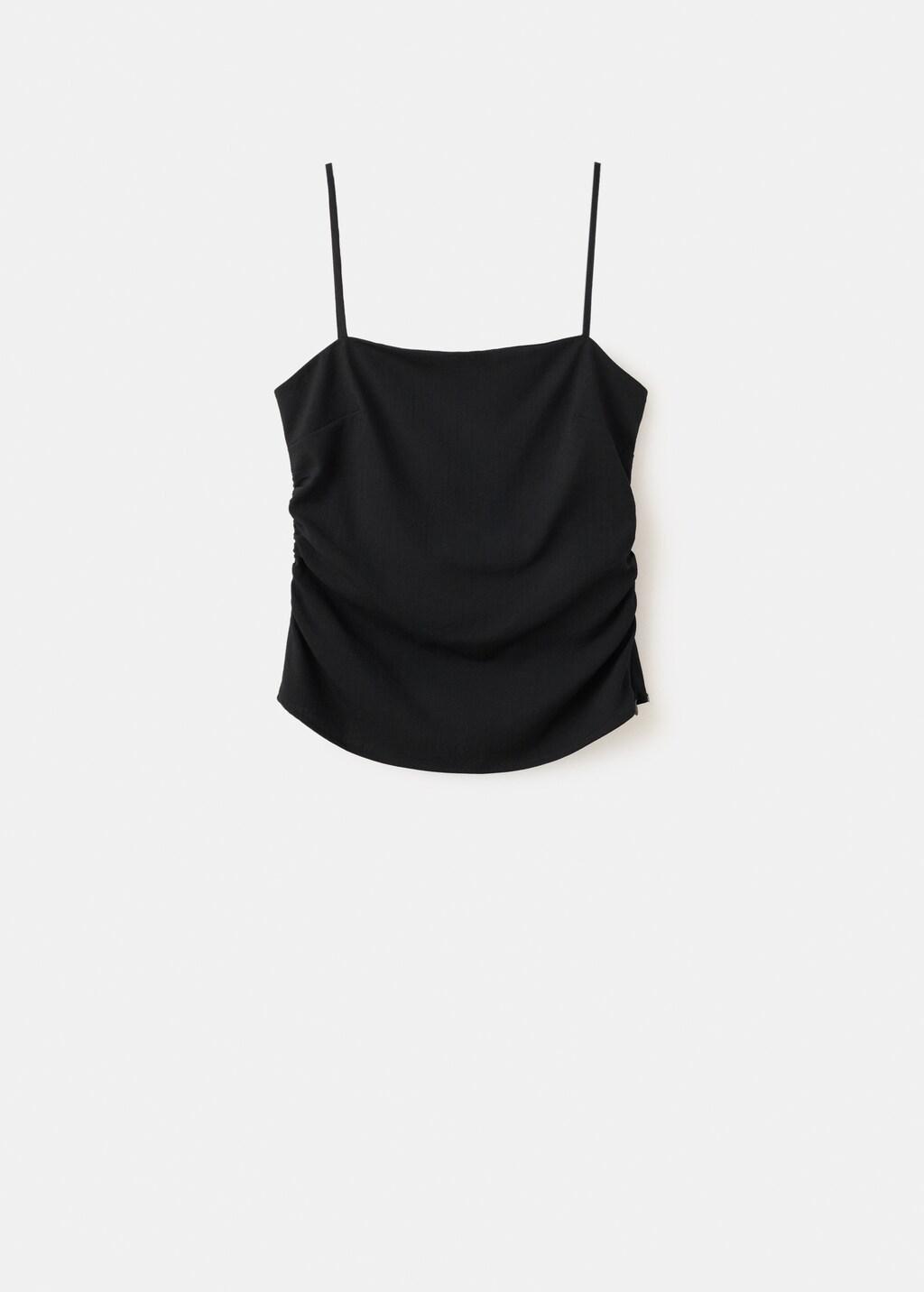 Black Draped Strap Top, Black, large image number 8